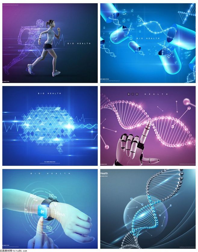 6款醫療生物科技基因分子細胞海報背景PSD素材，為您的設計注入專業與未來感